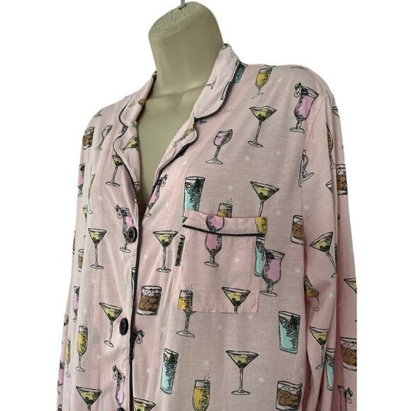 PJ SALVAGE Woman's Sz L Drink Happy Thoughts Pink Pajama Top - Picture 2 of 7
